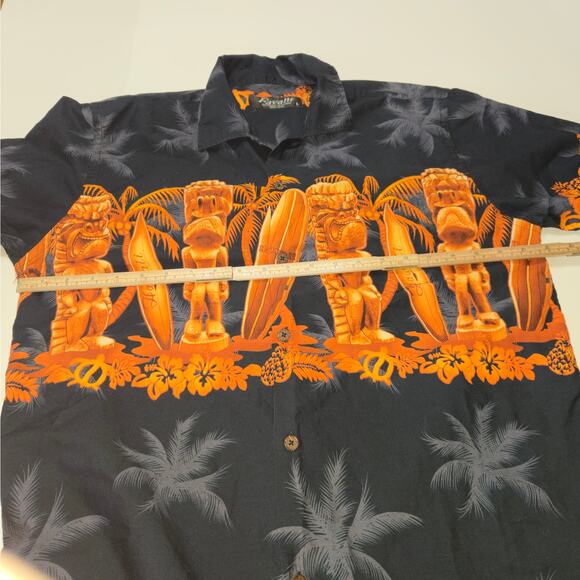 Favant Mens L Hawaiian Shirt Button Up Tiki Statues Surfboards Beach Vacation - Picture 9 of 12